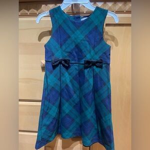 Gymboree Blue and Green Plaid Dress with Bow Details & black swearer